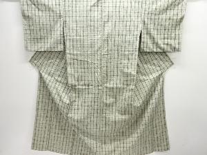 アンティーク　格子に絣柄織り出し手織り紬着物